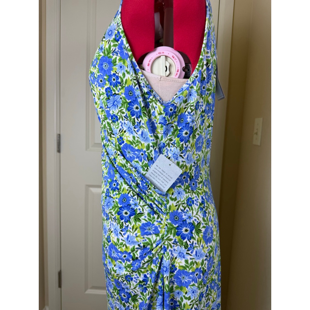 NWT Women's By Design Blue Green Floral Midi Wrap Dress Plus Size 1X - Picture 6 of 14